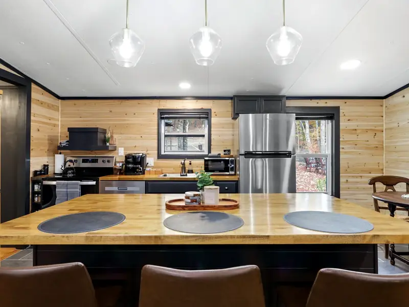 Full kitchen with large island at Casita on the Ridge vacation rental in Blue Ridge, Georgia