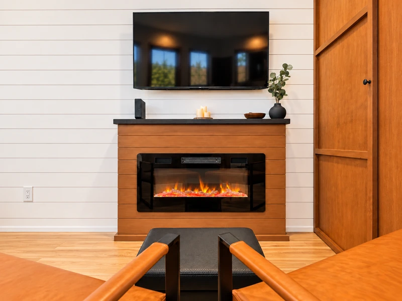Electric fireplace and television inside Tiny on the Ridge