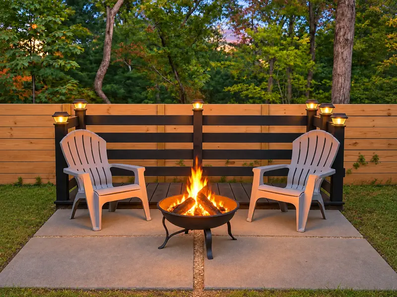 Private fire pit with seating at Tiny on the Ridge in Blue Ridge, Georgia